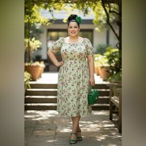 Retro Chic Midi Gauze Puff Sleeve Skater Dress